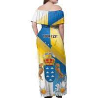 Personalized Islas Canarias Family Matching Off Shoulder Maxi Dress and Hawaiian Shirt Coat Of Arms With Argyranthemum Frutescens