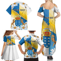Personalized Islas Canarias Family Matching Summer Maxi Dress and Hawaiian Shirt Coat Of Arms With Argyranthemum Frutescens