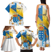 Personalized Islas Canarias Family Matching Tank Maxi Dress and Hawaiian Shirt Coat Of Arms With Argyranthemum Frutescens