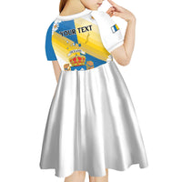 Personalized Islas Canarias Kid Short Sleeve Dress Coat Of Arms With Argyranthemum Frutescens