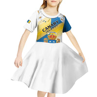 Personalized Islas Canarias Kid Short Sleeve Dress Coat Of Arms With Argyranthemum Frutescens