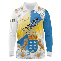 Personalized Islas Canarias Long Sleeve Polo Shirt Coat Of Arms With Argyranthemum Frutescens