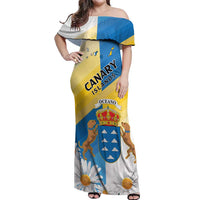 Personalized Islas Canarias Off Shoulder Maxi Dress Coat Of Arms With Argyranthemum Frutescens