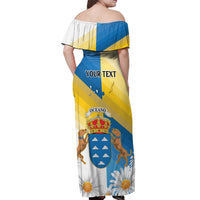 Personalized Islas Canarias Off Shoulder Maxi Dress Coat Of Arms With Argyranthemum Frutescens