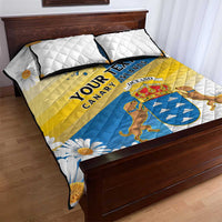 Personalized Islas Canarias Quilt Bed Set Coat Of Arms With Argyranthemum Frutescens