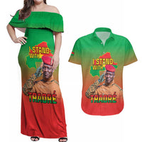 I Stand With Traore Couples Matching Off Shoulder Maxi Dress and Hawaiian Shirt Burkina Faso Flag Map - African Pattern