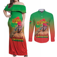 I Stand With Traore Couples Matching Off Shoulder Maxi Dress and Long Sleeve Button Shirt Burkina Faso Flag Map - African Pattern