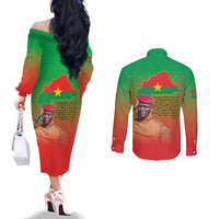 I Stand With Traore Couples Matching Off The Shoulder Long Sleeve Dress and Long Sleeve Button Shirt Burkina Faso Flag Map - African Pattern
