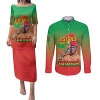 I Stand With Traore Couples Matching Puletasi and Long Sleeve Button Shirt Burkina Faso Flag Map - African Pattern