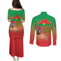 I Stand With Traore Couples Matching Puletasi and Long Sleeve Button Shirt Burkina Faso Flag Map - African Pattern