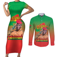 I Stand With Traore Couples Matching Short Sleeve Bodycon Dress and Long Sleeve Button Shirt Burkina Faso Flag Map - African Pattern