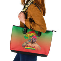I Stand With Traore Leather Tote Bag Burkina Faso Flag Map - African Pattern