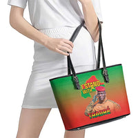 I Stand With Traore Leather Tote Bag Burkina Faso Flag Map - African Pattern