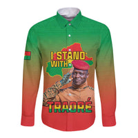 I Stand With Traore Long Sleeve Button Shirt Burkina Faso Flag Map - African Pattern