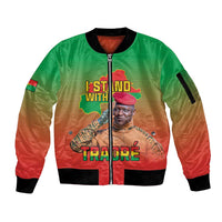 I Stand With Traore Sleeve Zip Bomber Jacket Burkina Faso Flag Map - African Pattern
