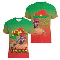 I Stand With Traore Women V-Neck T-Shirt Burkina Faso Flag Map - African Pattern