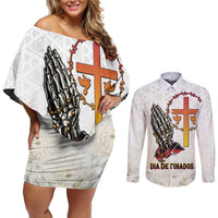Angola All Souls Day Couples Matching Off Shoulder Short Dress and Long Sleeve Button Shirt Together in Remembrance - Wonder Print Shop