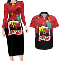 Happy Angola Couples Matching Long Sleeve Bodycon Dress and Hawaiian Shirt 50 Years of Independence - Wonder Print Shop
