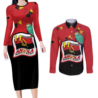 Happy Angola Couples Matching Long Sleeve Bodycon Dress and Long Sleeve Button Shirt 50 Years of Independence - Wonder Print Shop