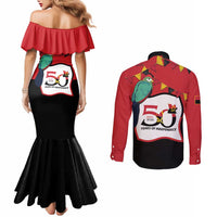 Happy Angola Couples Matching Mermaid Dress and Long Sleeve Button Shirt 50 Years of Independence - Wonder Print Shop