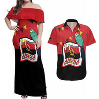 Happy Angola Couples Matching Off Shoulder Maxi Dress and Hawaiian Shirt 50 Years of Independence - Wonder Print Shop
