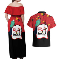 Happy Angola Couples Matching Off Shoulder Maxi Dress and Hawaiian Shirt 50 Years of Independence - Wonder Print Shop