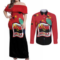 Happy Angola Couples Matching Off Shoulder Maxi Dress and Long Sleeve Button Shirt 50 Years of Independence - Wonder Print Shop