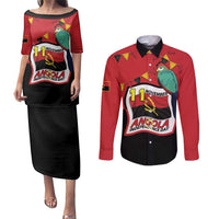 Happy Angola Couples Matching Puletasi and Long Sleeve Button Shirt 50 Years of Independence - Wonder Print Shop