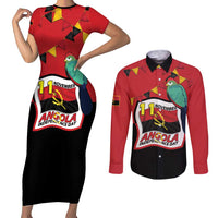 Happy Angola Couples Matching Short Sleeve Bodycon Dress and Long Sleeve Button Shirt 50 Years of Independence - Wonder Print Shop