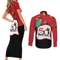 Happy Angola Couples Matching Short Sleeve Bodycon Dress and Long Sleeve Button Shirt 50 Years of Independence - Wonder Print Shop