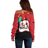 Happy Angola Off Shoulder Sweater 50 Years of Independence - Wonder Print Shop