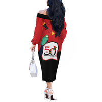 Happy Angola Off The Shoulder Long Sleeve Dress 50 Years of Independence - Wonder Print Shop