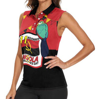 Happy Angola Women Sleeveless Polo Shirt 50 Years of Independence - Wonder Print Shop