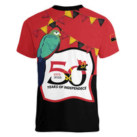 Happy Angola Women V-Neck T-Shirt 50 Years of Independence - Wonder Print Shop