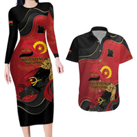 Personalized Angola Independence Day Couples Matching Long Sleeve Bodycon Dress and Hawaiian Shirt Virtue Is Stronger When United - Wonder Print Shop