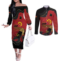 Personalized Angola Independence Day Couples Matching Off The Shoulder Long Sleeve Dress and Long Sleeve Button Shirt Virtue Is Stronger When United - Wonder Print Shop
