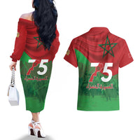 Morocco Green March Day Couples Matching Off The Shoulder Long Sleeve Dress and Hawaiian Shirt One People - One Nation - Wonder Print Shop