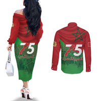 Morocco Green March Day Couples Matching Off The Shoulder Long Sleeve Dress and Long Sleeve Button Shirt One People - One Nation - Wonder Print Shop