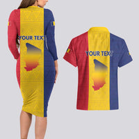 Personalized Chad Couples Matching Long Sleeve Bodycon Dress and Hawaiian Shirt Coat Of Arms - Flag Style - Wonder Print Shop