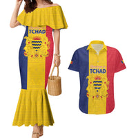 Personalized Chad Couples Matching Mermaid Dress and Hawaiian Shirt Coat Of Arms - Flag Style - Wonder Print Shop