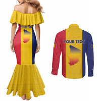 Personalized Chad Couples Matching Mermaid Dress and Long Sleeve Button Shirt Coat Of Arms - Flag Style - Wonder Print Shop