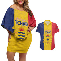 Personalized Chad Couples Matching Off Shoulder Short Dress and Hawaiian Shirt Coat Of Arms - Flag Style - Wonder Print Shop