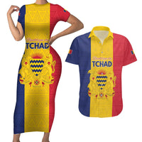 Personalized Chad Couples Matching Short Sleeve Bodycon Dress and Hawaiian Shirt Coat Of Arms - Flag Style - Wonder Print Shop