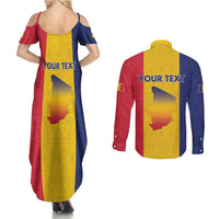 Personalized Chad Couples Matching Summer Maxi Dress and Long Sleeve Button Shirt Coat Of Arms - Flag Style - Wonder Print Shop