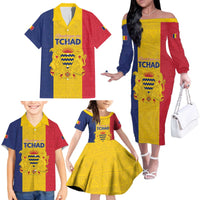 Personalized Chad Family Matching Off The Shoulder Long Sleeve Dress and Hawaiian Shirt Coat Of Arms - Flag Style - Wonder Print Shop