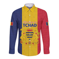 Personalized Chad Long Sleeve Button Shirt Coat Of Arms - Flag Style - Wonder Print Shop