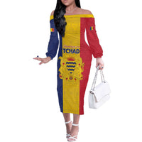 Personalized Chad Off The Shoulder Long Sleeve Dress Coat Of Arms - Flag Style - Wonder Print Shop