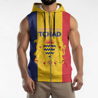 Personalized Chad Sleeveless Zip Hoodie Coat Of Arms - Flag Style - Wonder Print Shop