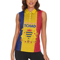 Personalized Chad Women Sleeveless Polo Shirt Coat Of Arms - Flag Style - Wonder Print Shop