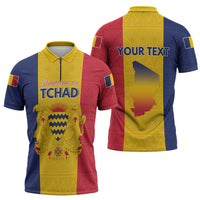 Personalized Chad Zipper Polo Shirt Coat Of Arms - Flag Style - Wonder Print Shop